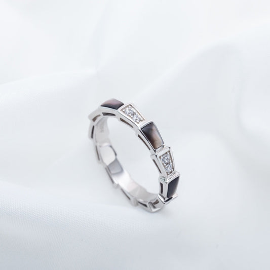 [Kincade Jewelrys] BAGUE SERPENTI ARGENT DIAMANT NACRE NOIRE 3MM