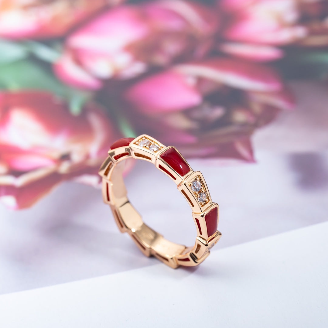 [Kincade Jewelrys]SERPENTI RING PINK GOLD CARNELIAN DIAMOND 3MM
