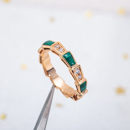 [Kincade Jewelrys] BAGUE SERPENTI OR ROSE MALACHITE DIAMANT 3MM