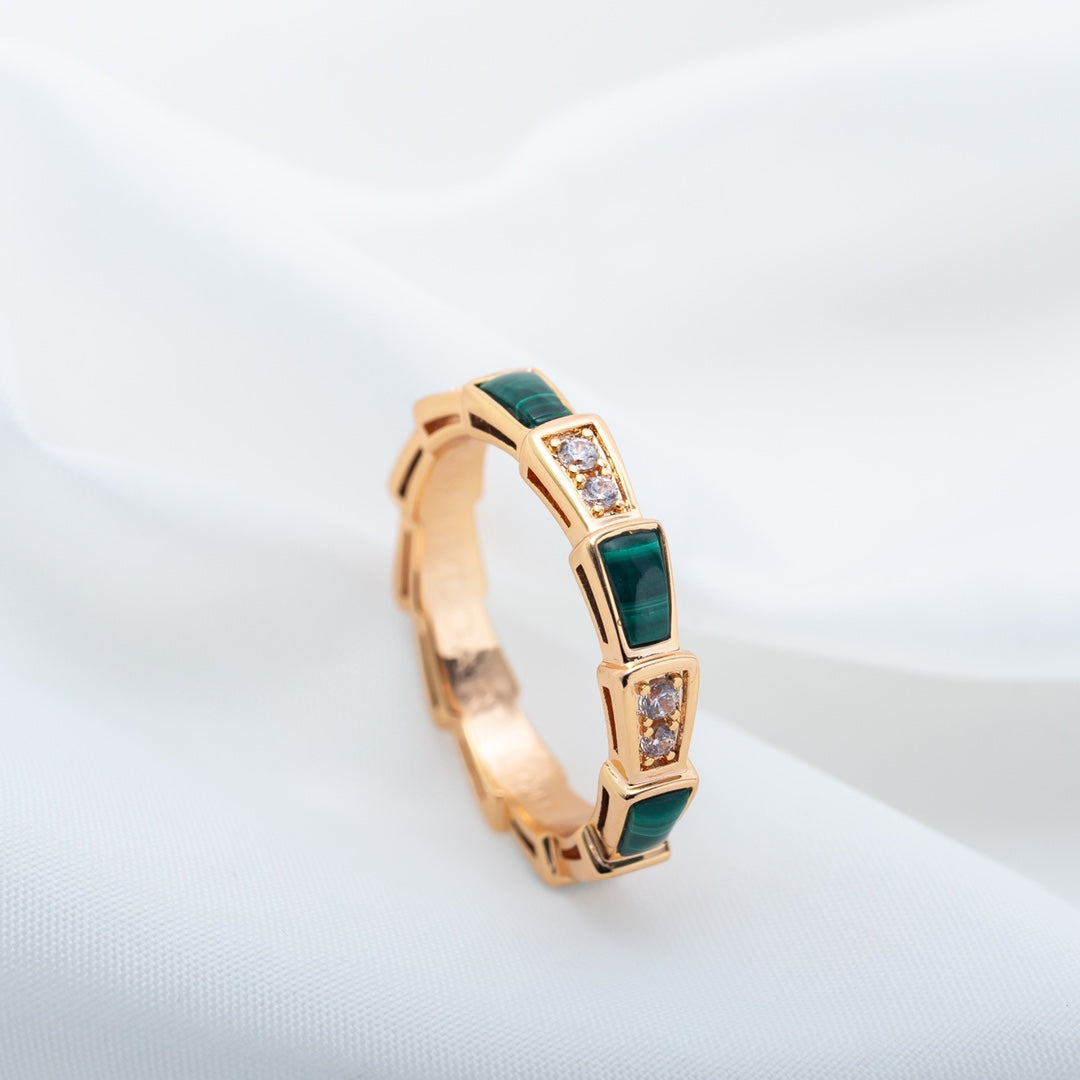 [Kincade Jewelrys] BAGUE SERPENTI OR ROSE MALACHITE DIAMANT 3MM