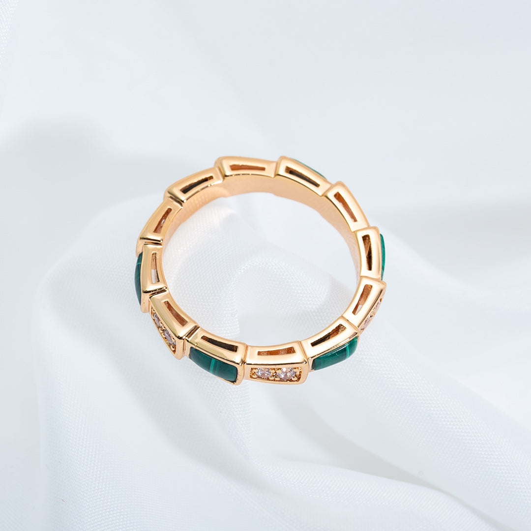 [Kincade Jewelrys] BAGUE SERPENTI OR ROSE MALACHITE DIAMANT 3MM