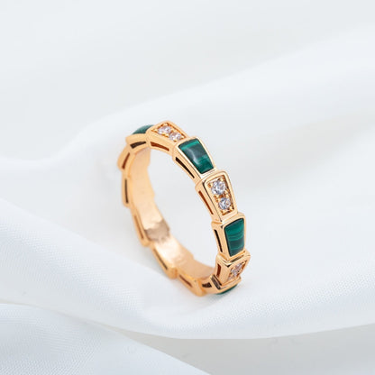 [Kincade Jewelrys] BAGUE SERPENTI OR ROSE MALACHITE DIAMANT 3MM