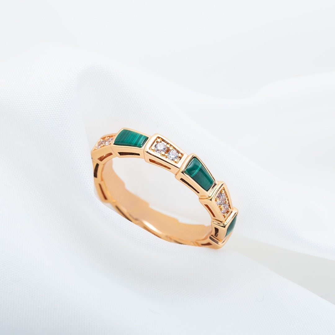 [Kincade Jewelrys] BAGUE SERPENTI OR ROSE MALACHITE DIAMANT 3MM