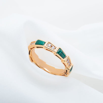 [Kincade Jewelrys] BAGUE SERPENTI OR ROSE MALACHITE DIAMANT 3MM