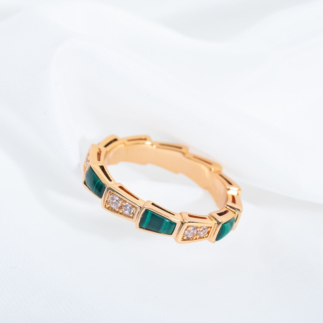 [Kincade Jewelrys] BAGUE SERPENTI OR ROSE MALACHITE DIAMANT 3MM