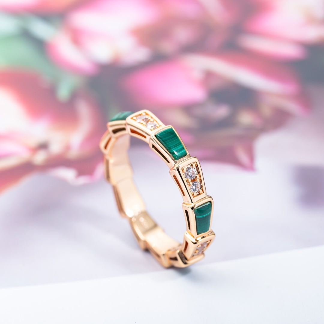 [Kincade Jewelrys] BAGUE SERPENTI OR ROSE MALACHITE DIAMANT 3MM
