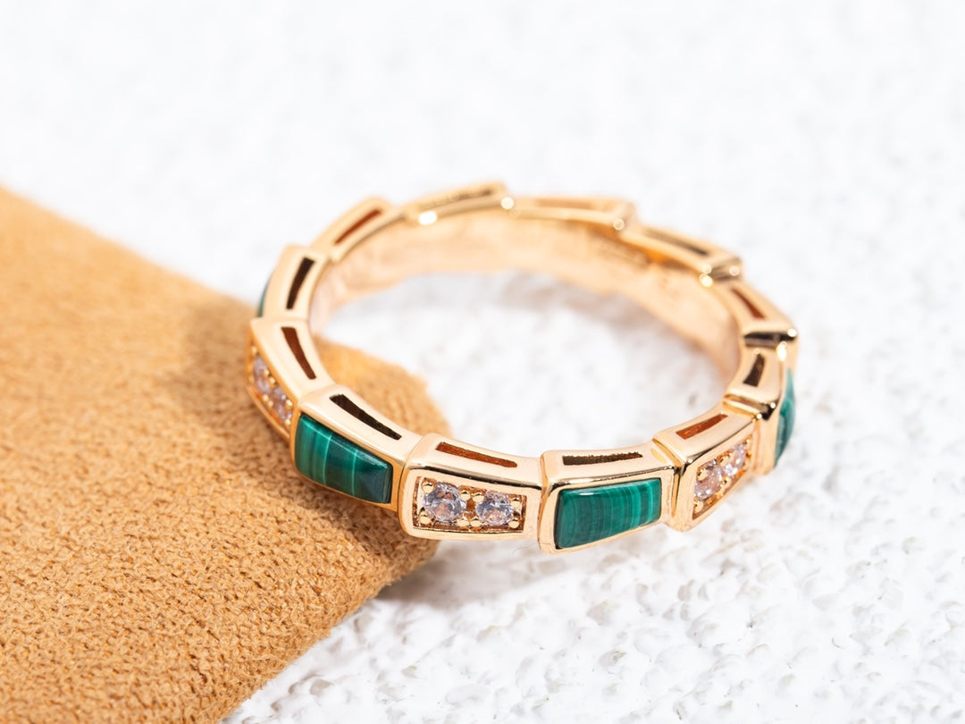 [Kincade Jewelrys] BAGUE SERPENTI OR ROSE MALACHITE DIAMANT 3MM