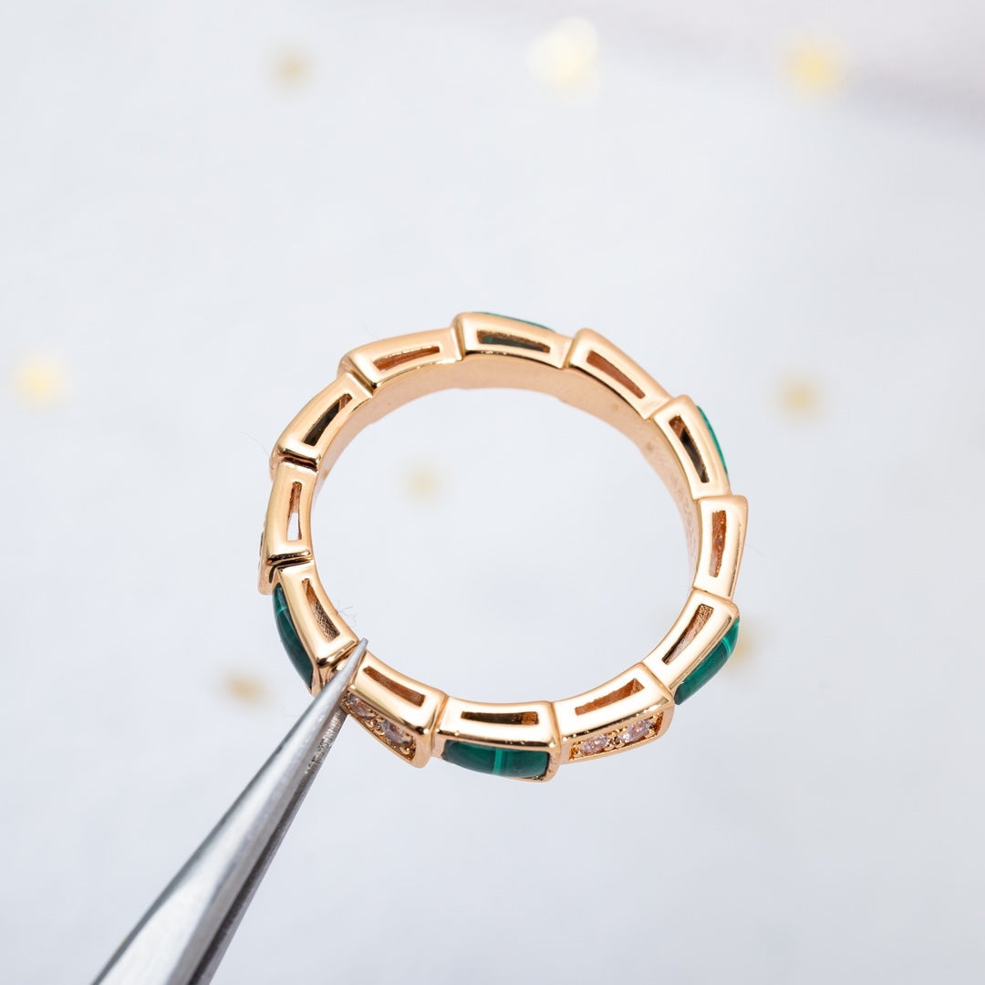 [Kincade Jewelrys] BAGUE SERPENTI OR ROSE MALACHITE DIAMANT 3MM