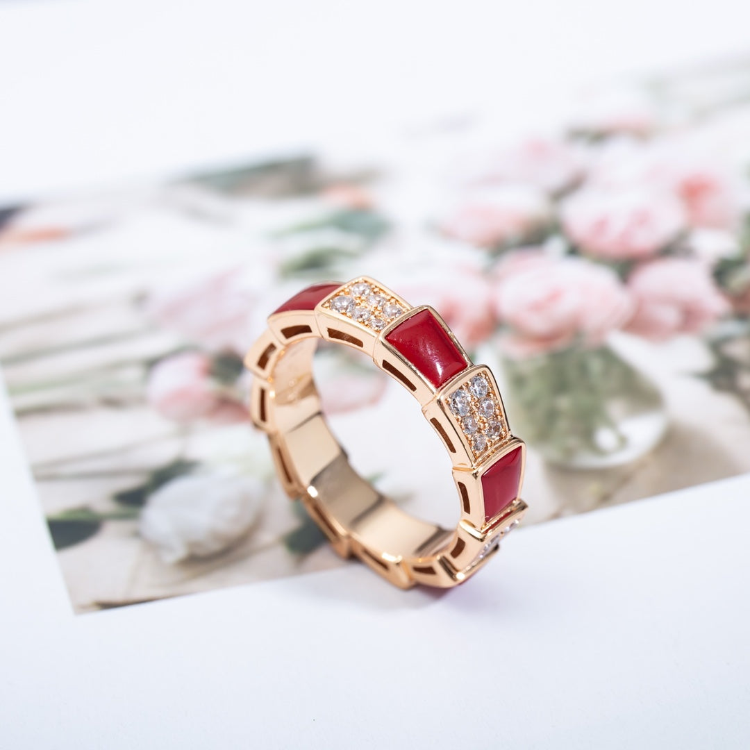 [Kincade Jewelrys]SERPENTI RING PINK GOLD CARNELIAN DIAMOND PAVED 4MM