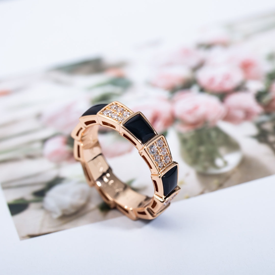 [Kincade Jewelrys]SERPENTI RING PINK GOLD BLACK MOP DIAMOND PAVED 4MM