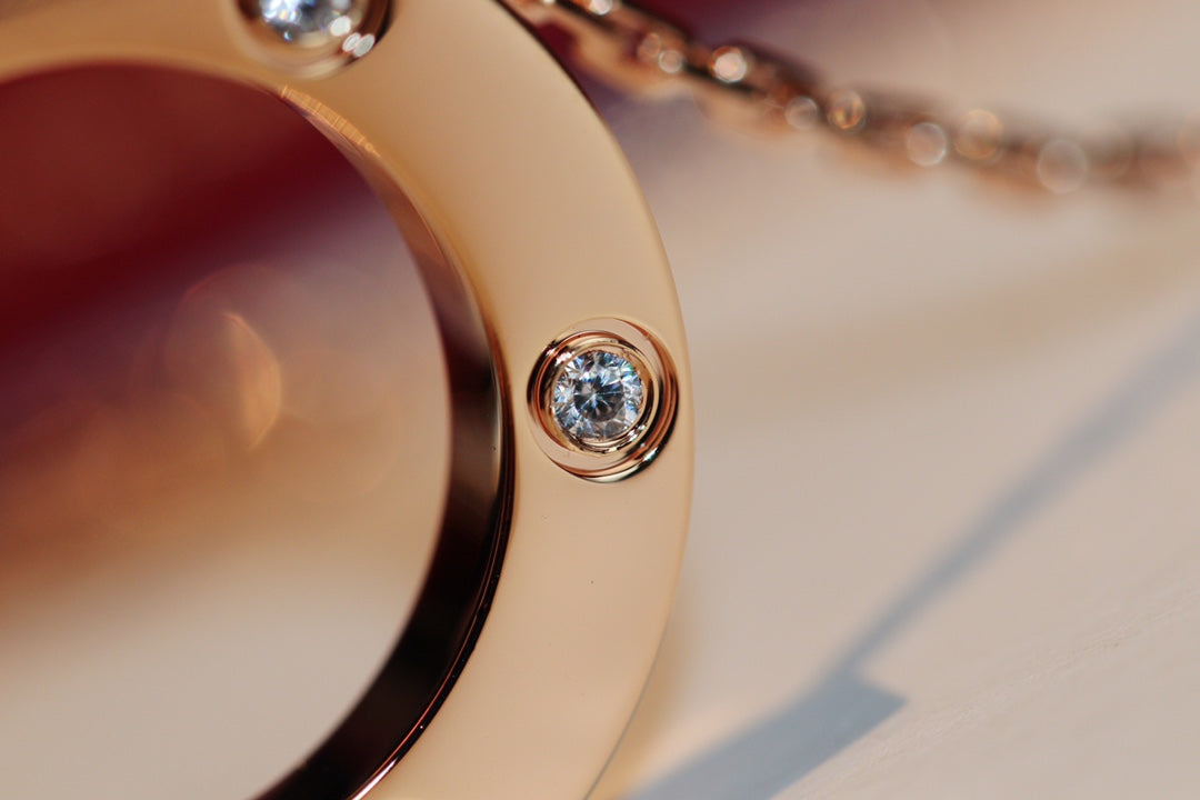 [Kincade Jewelrys]LOVE NECKLACE 16MM 6 DIAMONDS PINK GOLD