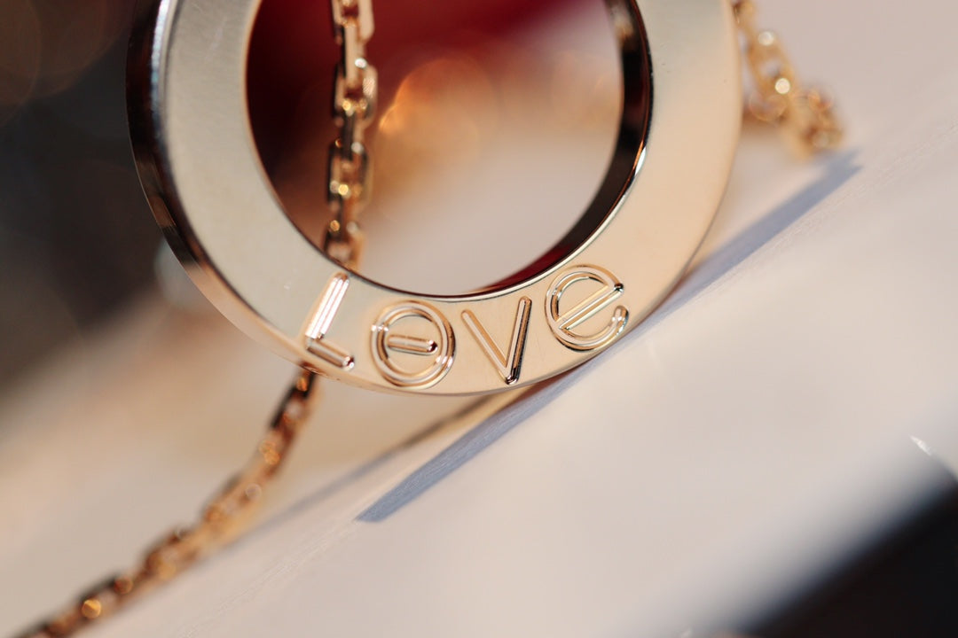 [Kincade Jewelrys]LOVE NECKLACE 16MM 6 DIAMONDS PINK GOLD