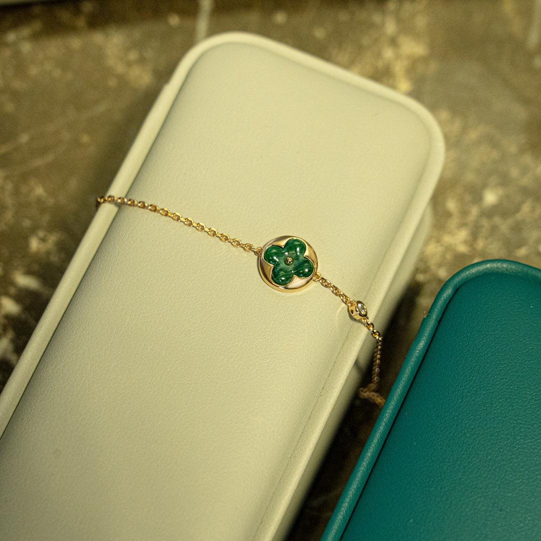 [Kincade Jewelrys]SUN MALACHITE 1 DIAMOND PINK GOLD BRACELET