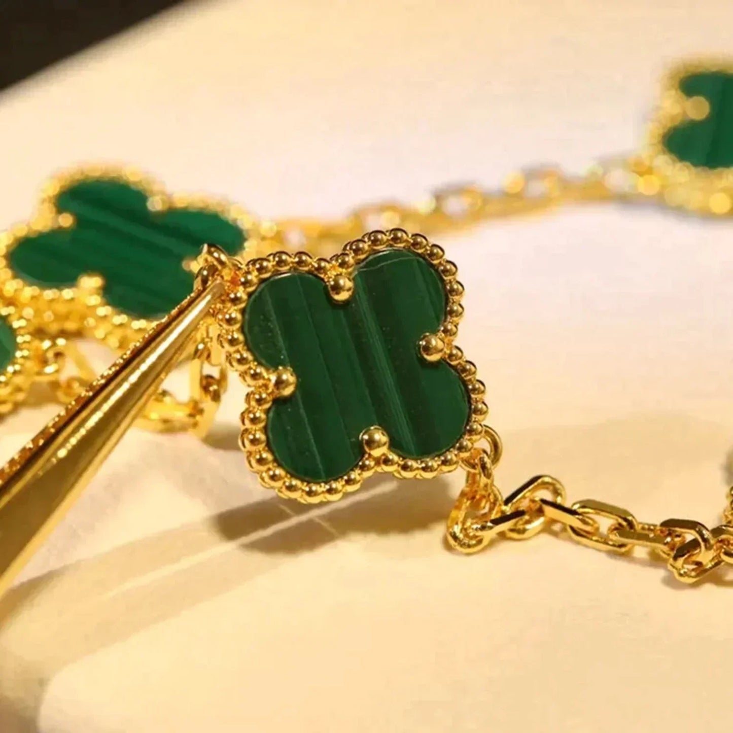 [Kincade Jewelrys]CLOVER 5 MOTIFS MALACHITE BRACELET