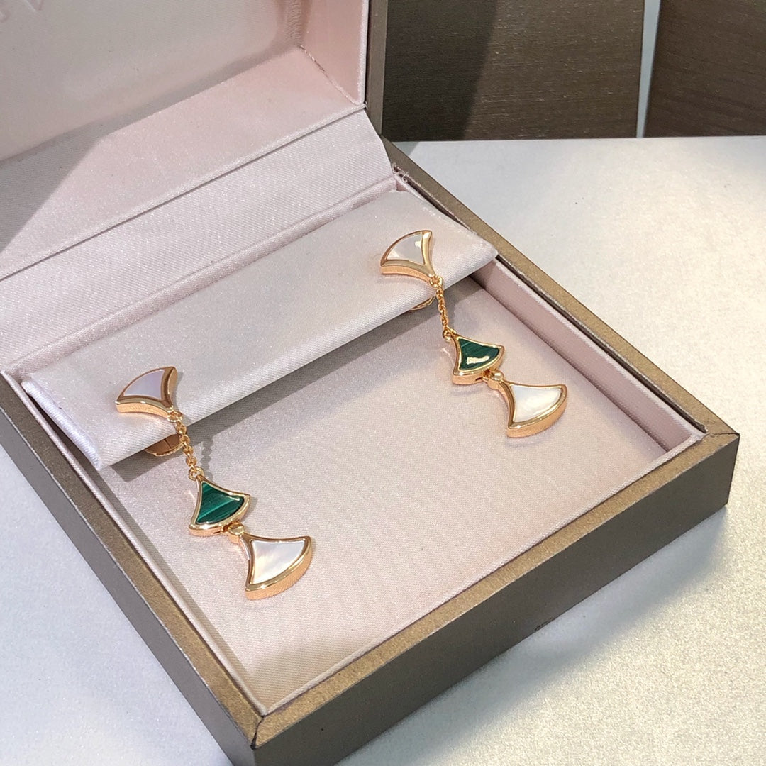 [Kincade Jewelrys] BOUCLES D'OREILLES DREAM 3 MOTIFS MALACHITE NACRE OR ROSE
