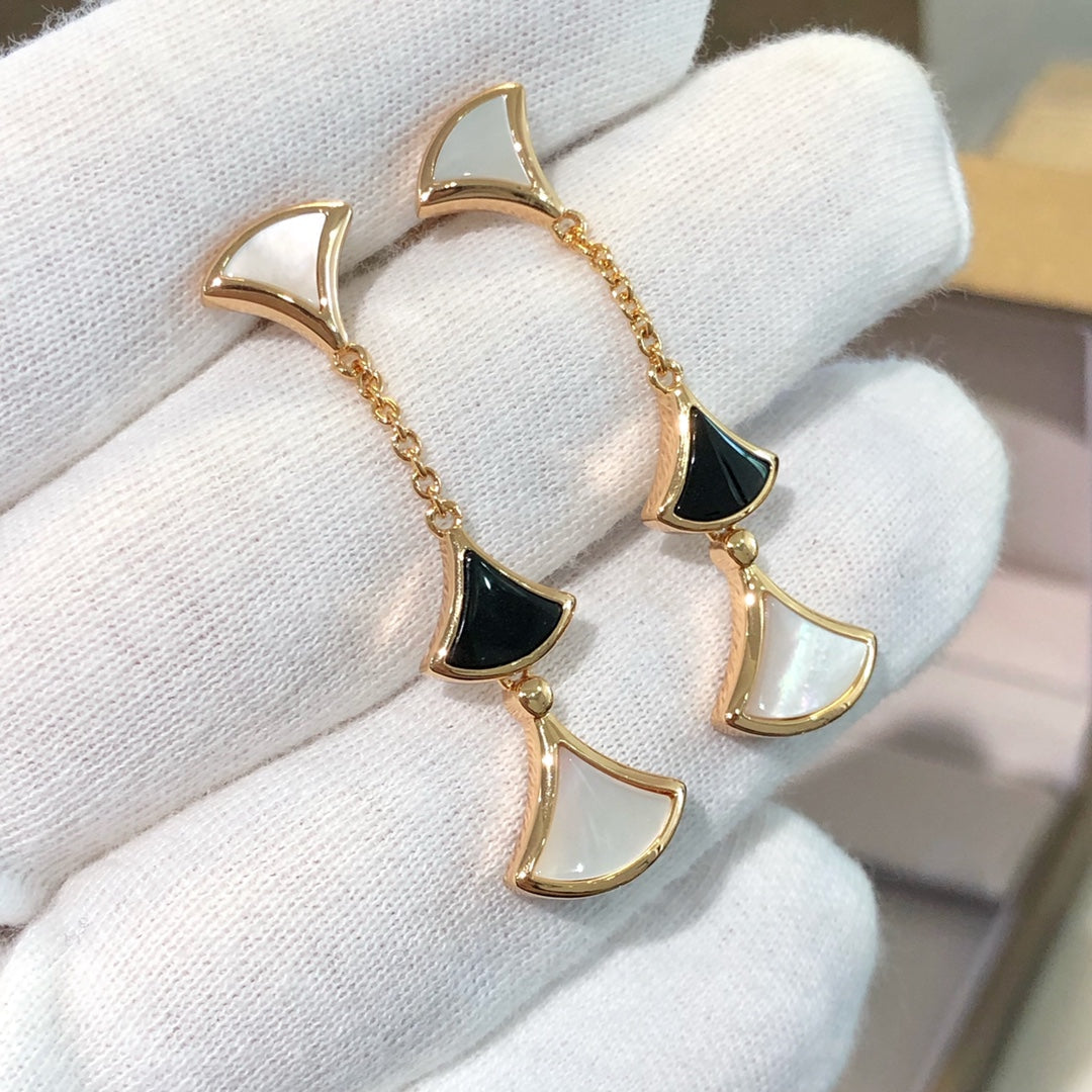 [Kincade Jewelrys] BOUCLES D'OREILLES DREAM 3 MOTIFS ONYX NACRE OR ROSE