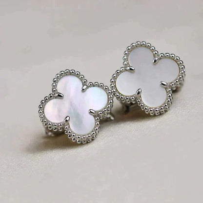 [Kincade Jewelrys]CLOVER MEDIUM 1 MOTIFS BOUCLES D'OREILLES EN NACRE BLANCHE ARGENT