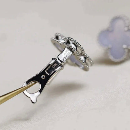 [Kincade Jewelrys]CLOVER MEDIUM 1 MOTIFS BOUCLES D'OREILLES EN NACRE BLANCHE ARGENT