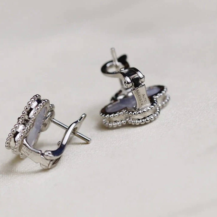 [Kincade Jewelrys]CLOVER MEDIUM 1 MOTIFS BOUCLES D'OREILLES EN NACRE BLANCHE ARGENT