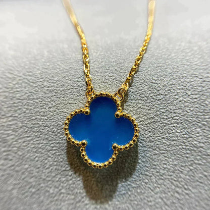 [Kincade Jewelrys] COLLIER EN AGATE BLEUE TRÈFLE 15 MM