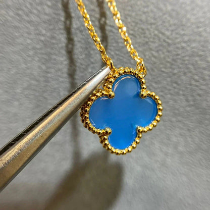 [Kincade Jewelrys] COLLIER EN AGATE BLEUE TRÈFLE 15 MM
