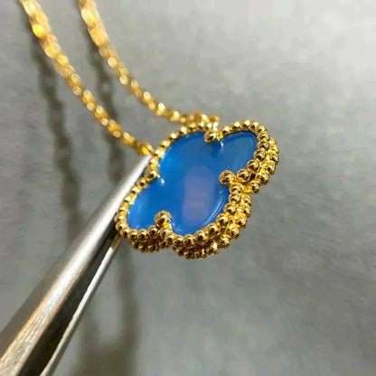 [Kincade Jewelrys] COLLIER EN AGATE BLEUE TRÈFLE 15 MM