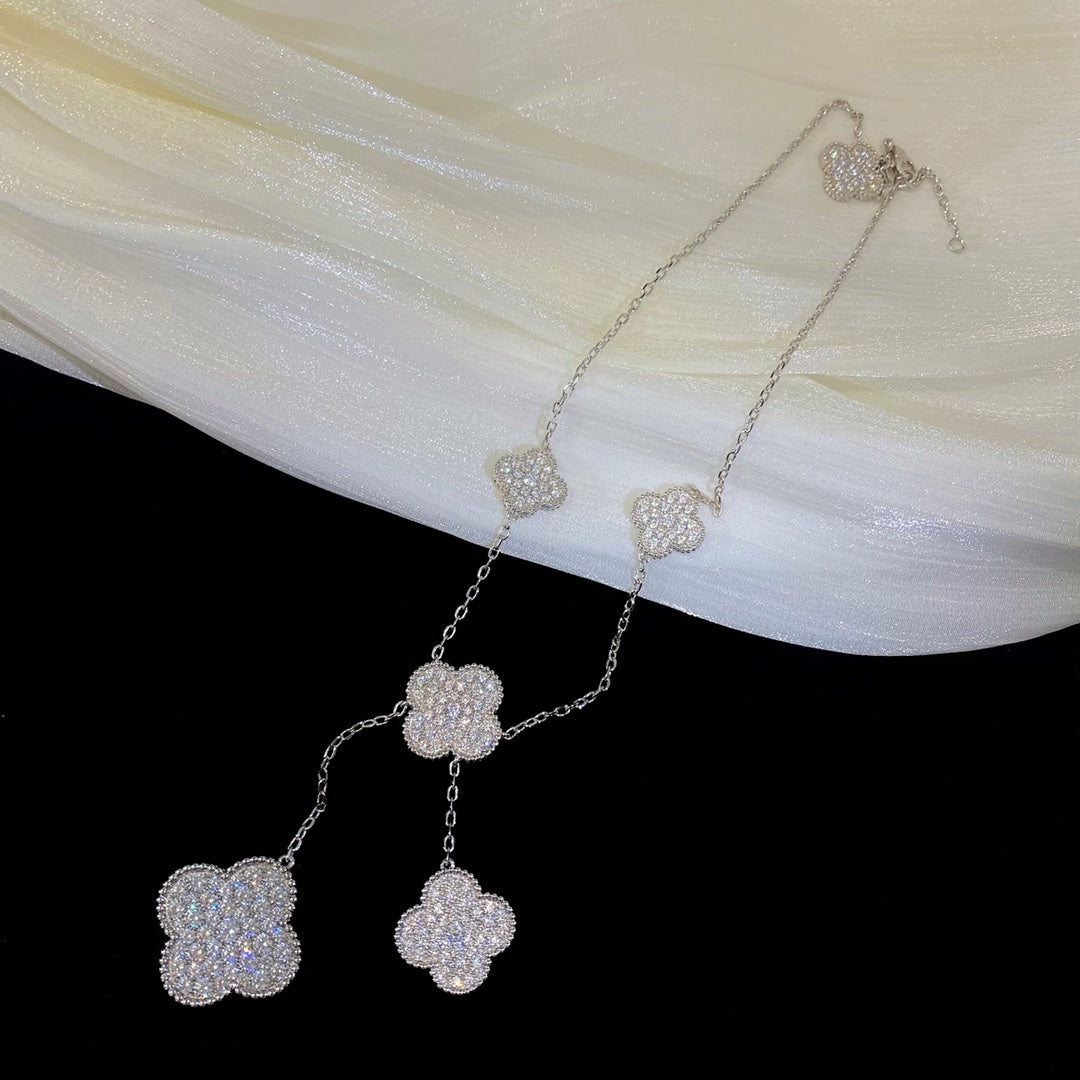[Kincade Jewelrys]CLOVER 5 MOTIFS SILVER DIAMONDS NECKLACE