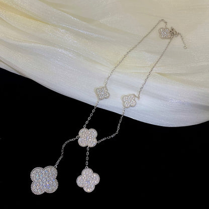 [Kincade Jewelrys]CLOVER 5 MOTIFS SILVER DIAMONDS NECKLACE
