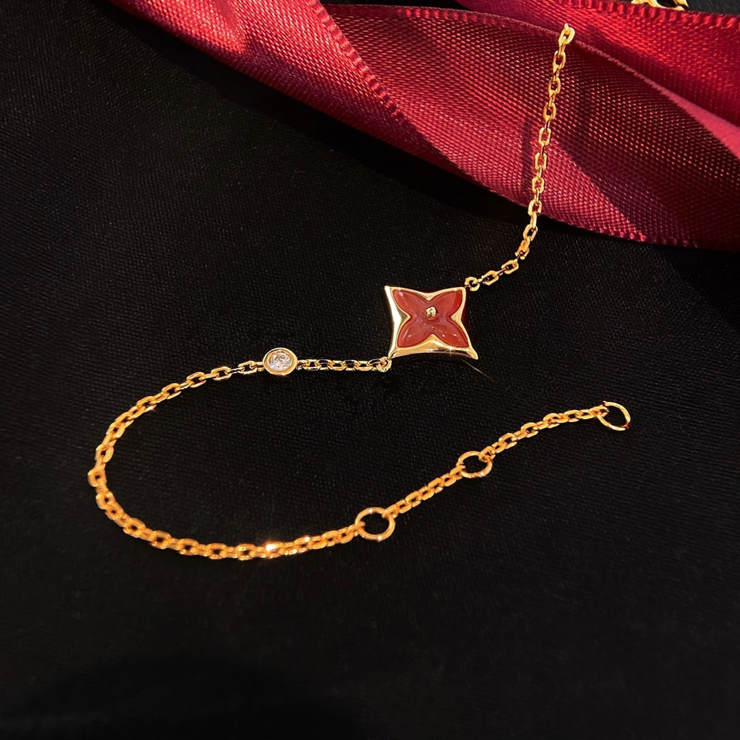 [Kincade Jewelrys] BRACELET CORNALINE OR ROSE DIAMANT COLOR STAR