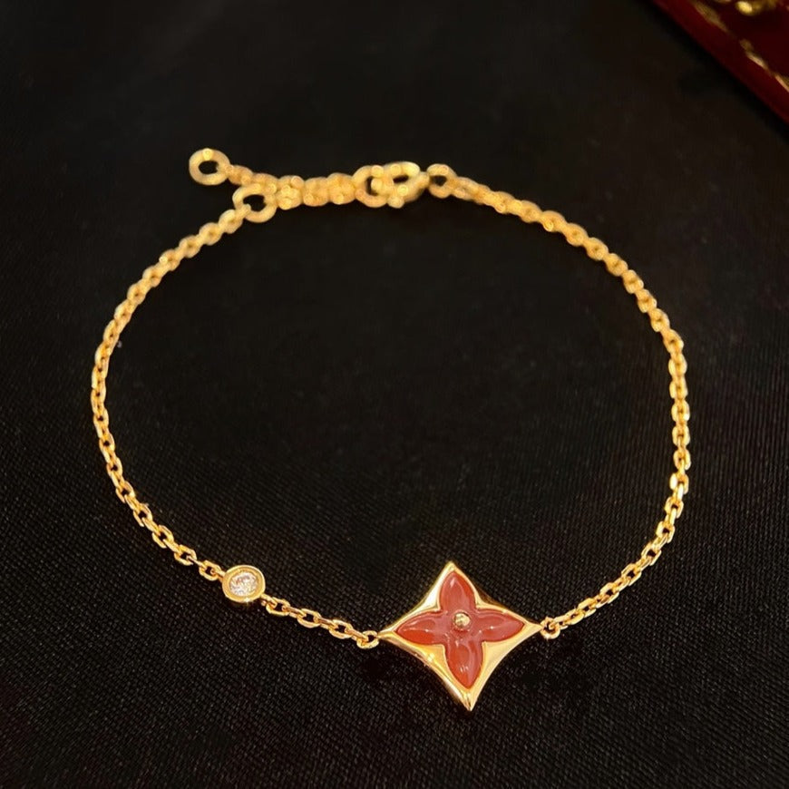 [Kincade Jewelrys] BRACELET CORNALINE OR ROSE DIAMANT COLOR STAR