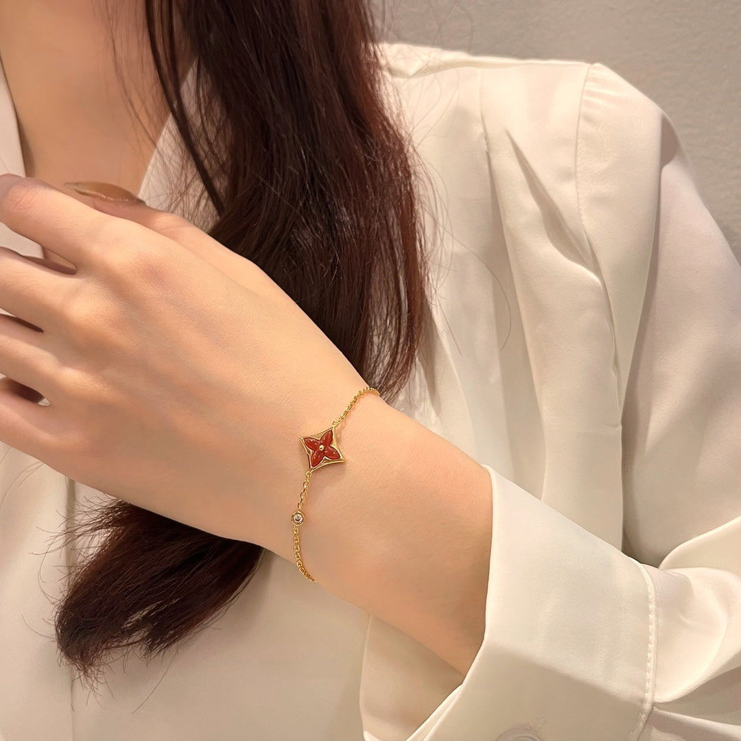 [Kincade Jewelrys] BRACELET CORNALINE OR ROSE DIAMANT COLOR STAR