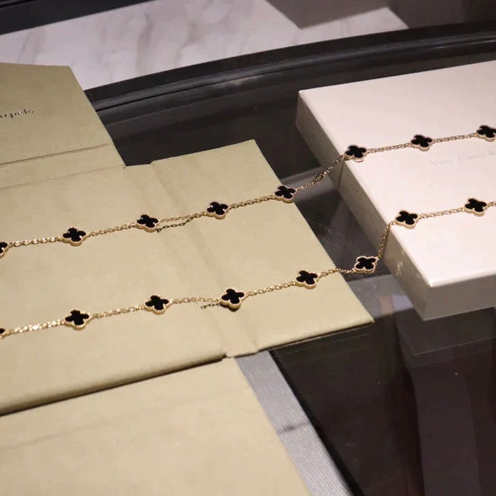 [Kincade Jewelrys]CLOVER 20 MOTIFS ONYX NECKLACE