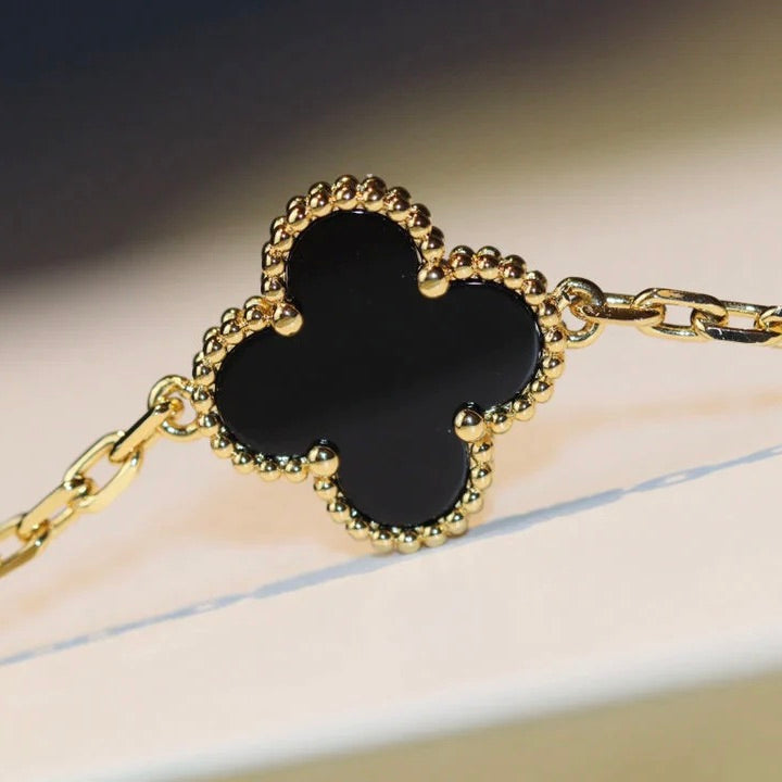 [Kincade Jewelrys]CLOVER 20 MOTIFS ONYX NECKLACE