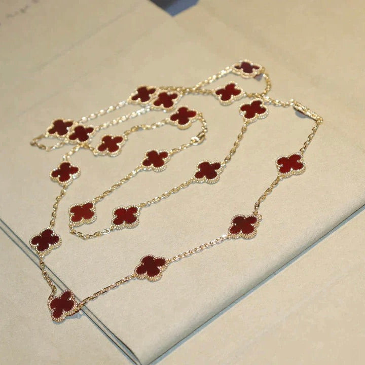 [Kincade Jewelrys] COLLIER CORNALINE À 20 MOTIFS DE TRÈFLE