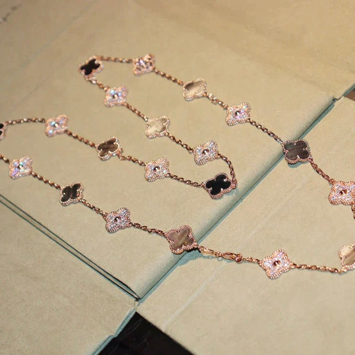 [Kincade Jewelrys]CLOVER 20 MOTIFS DARK MOP DIAMOND  NECKLACE
