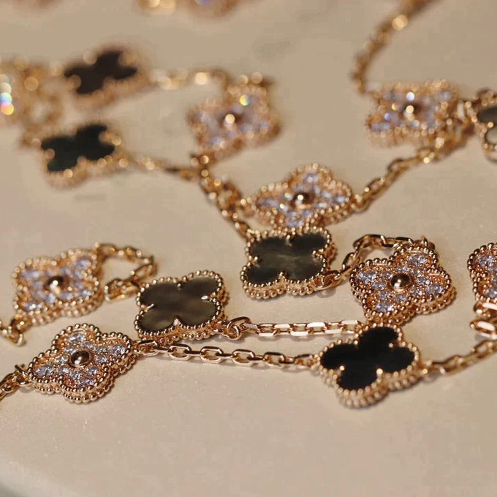 [Kincade Jewelrys]CLOVER 20 MOTIFS DARK MOP DIAMOND  NECKLACE