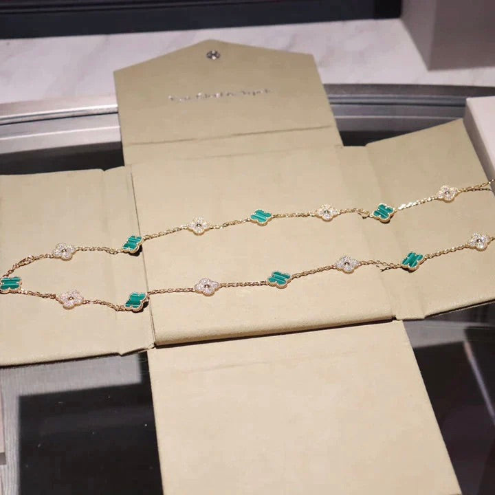 [Kincade Jewelrys]CLOVER 20 MOTIFS MALACHITE DIAMOND NECKLACE