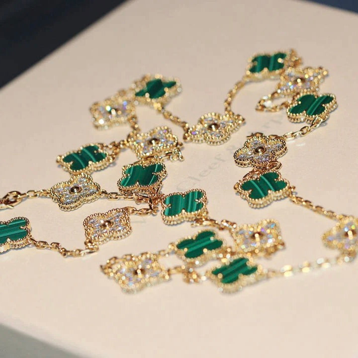 [Kincade Jewelrys] COLLIER TRÈFLE 20 MOTIFS MALACHITE DIAMANT