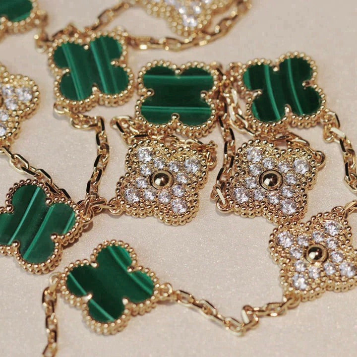 [Kincade Jewelrys] COLLIER TRÈFLE 20 MOTIFS MALACHITE DIAMANT