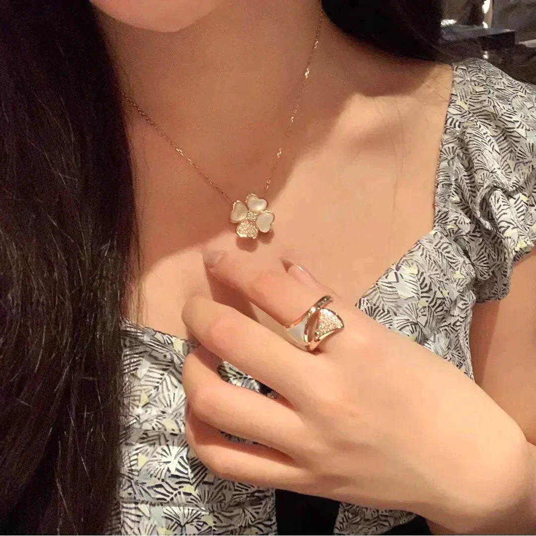 [Kincade Jewelrys]CLOVER MOP DIAMOND ROSE GOLD NECKLACE