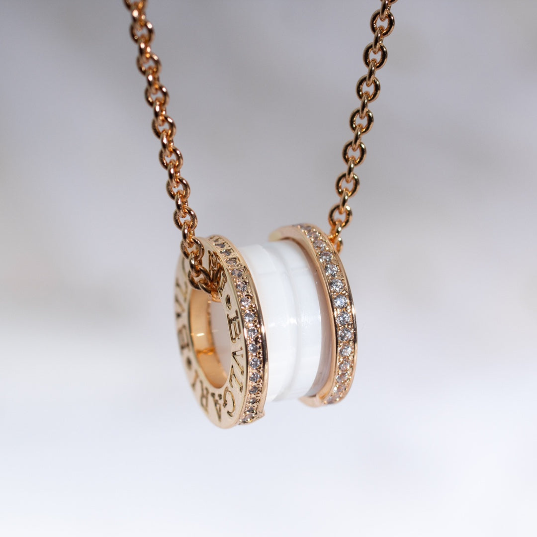 [Kincade Jewelrys] Collier en céramique blanche et diamants ZERO 1, or rose