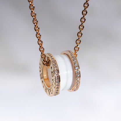 [Kincade Jewelrys] Collier en céramique blanche et diamants ZERO 1, or rose