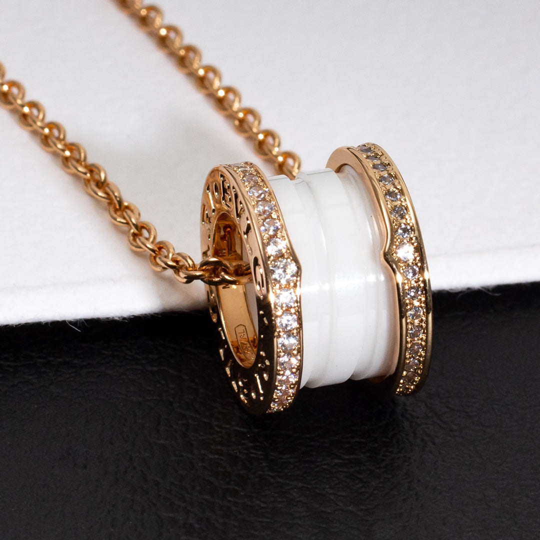 [Kincade Jewelrys] Collier en céramique blanche et diamants ZERO 1, or rose