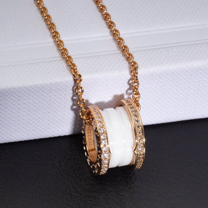 [Kincade Jewelrys] Collier en céramique blanche et diamants ZERO 1, or rose