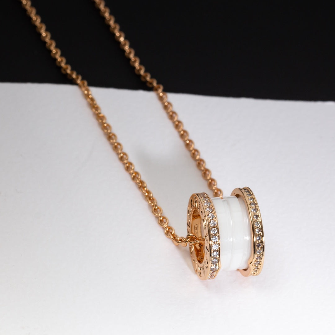 [Kincade Jewelrys] Collier en céramique blanche et diamants ZERO 1, or rose