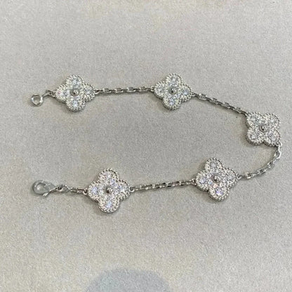 [Kincade Jewelrys] BRACELET DIAMANT 5 MOTIFS TRÈFLE ARGENT