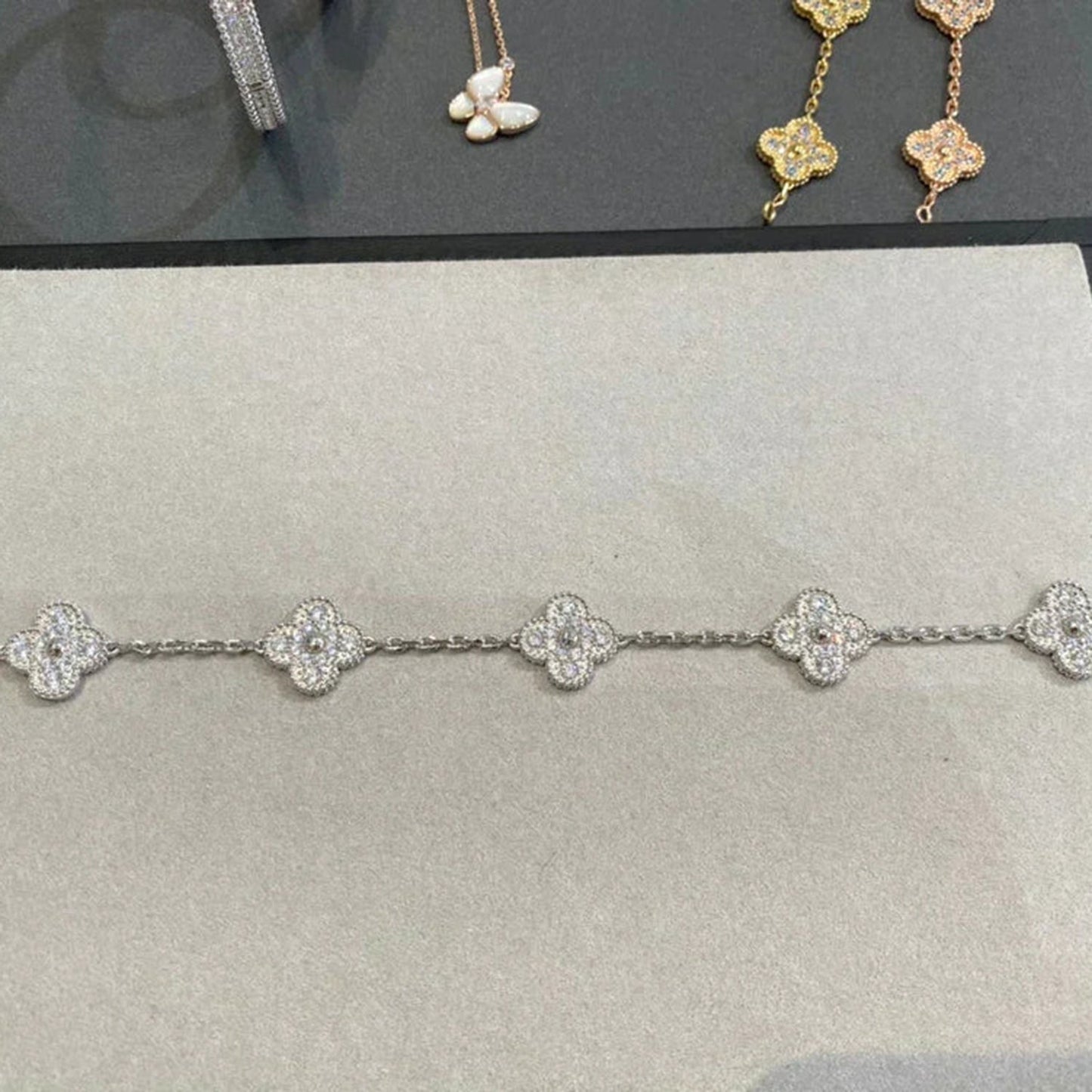 [Kincade Jewelrys] BRACELET DIAMANT 5 MOTIFS TRÈFLE ARGENT