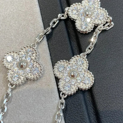 [Kincade Jewelrys] BRACELET DIAMANT 5 MOTIFS TRÈFLE ARGENT