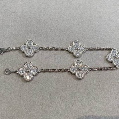 [Kincade Jewelrys] BRACELET DIAMANT 5 MOTIFS TRÈFLE ARGENT