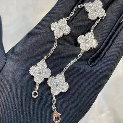 [Kincade Jewelrys] BRACELET DIAMANT 5 MOTIFS TRÈFLE ARGENT